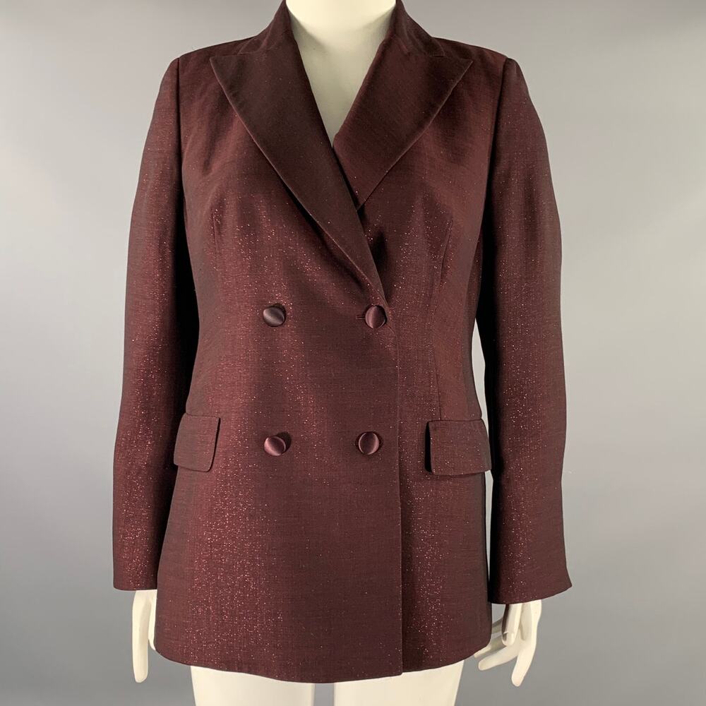 AKRIS Size 12 Burgundy Wool  Polyester Sparkly Jacket